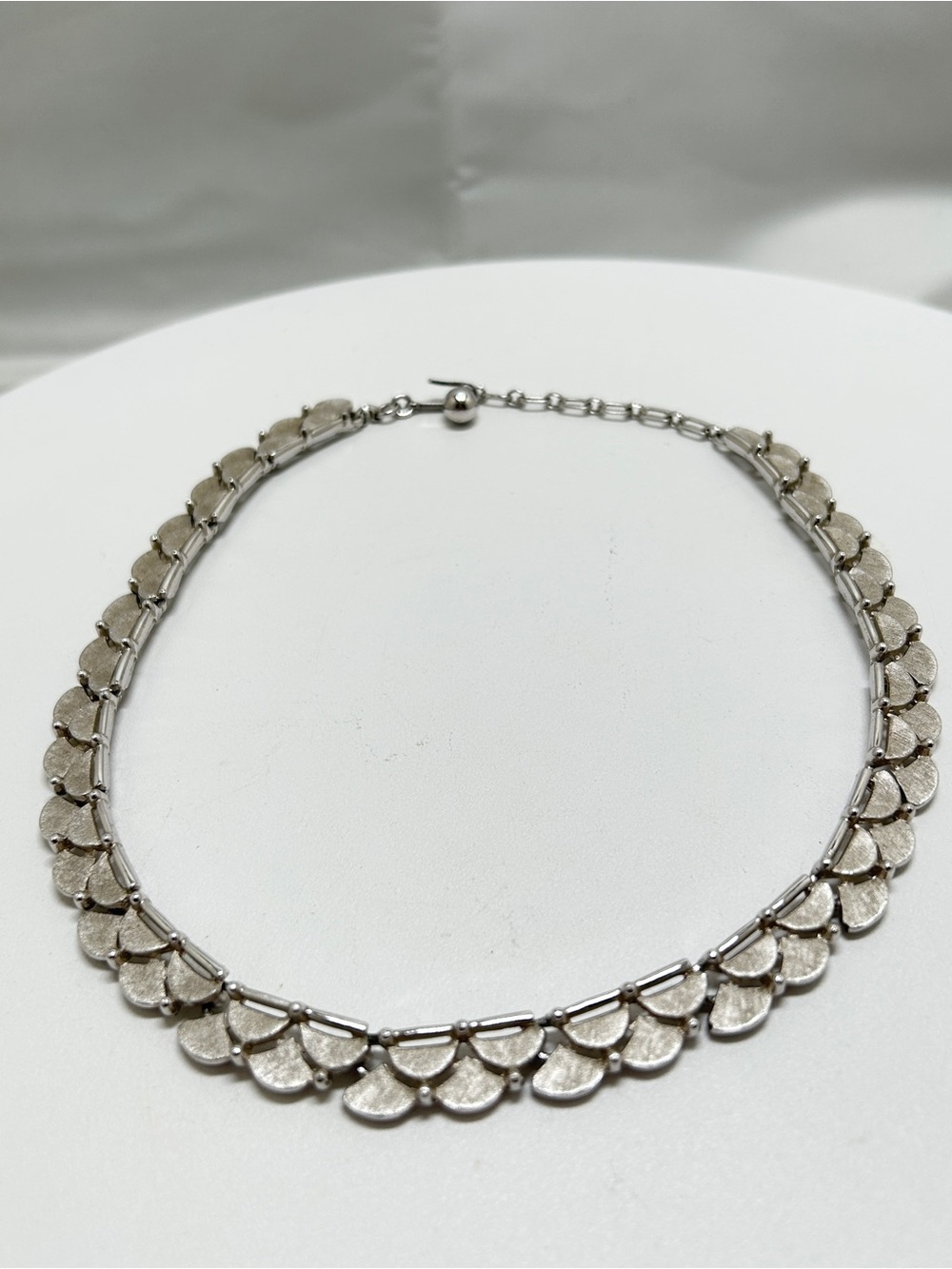 Trifari, Vintage Brushed Silver Scalloped Choker, Excellent Piece, 1950’s